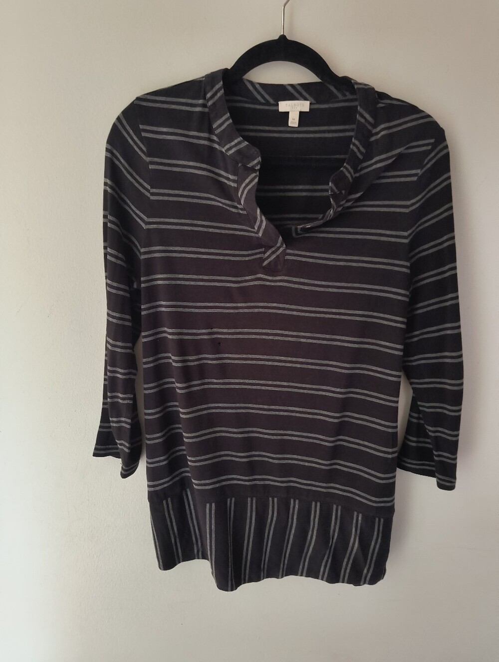 Talbots Black Grey Striped Tunic Shirt Size Medium